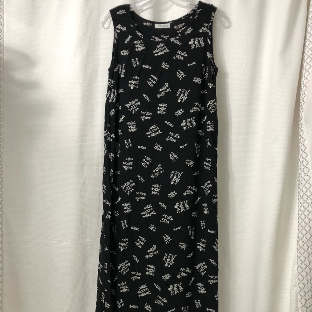 Family Art Print Black and White Maxi Dress